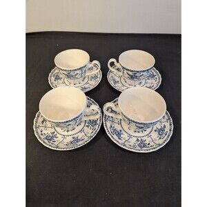 Johnson Brothers Indies Blue Teacups & Saucers Set of 4 England Ironstone